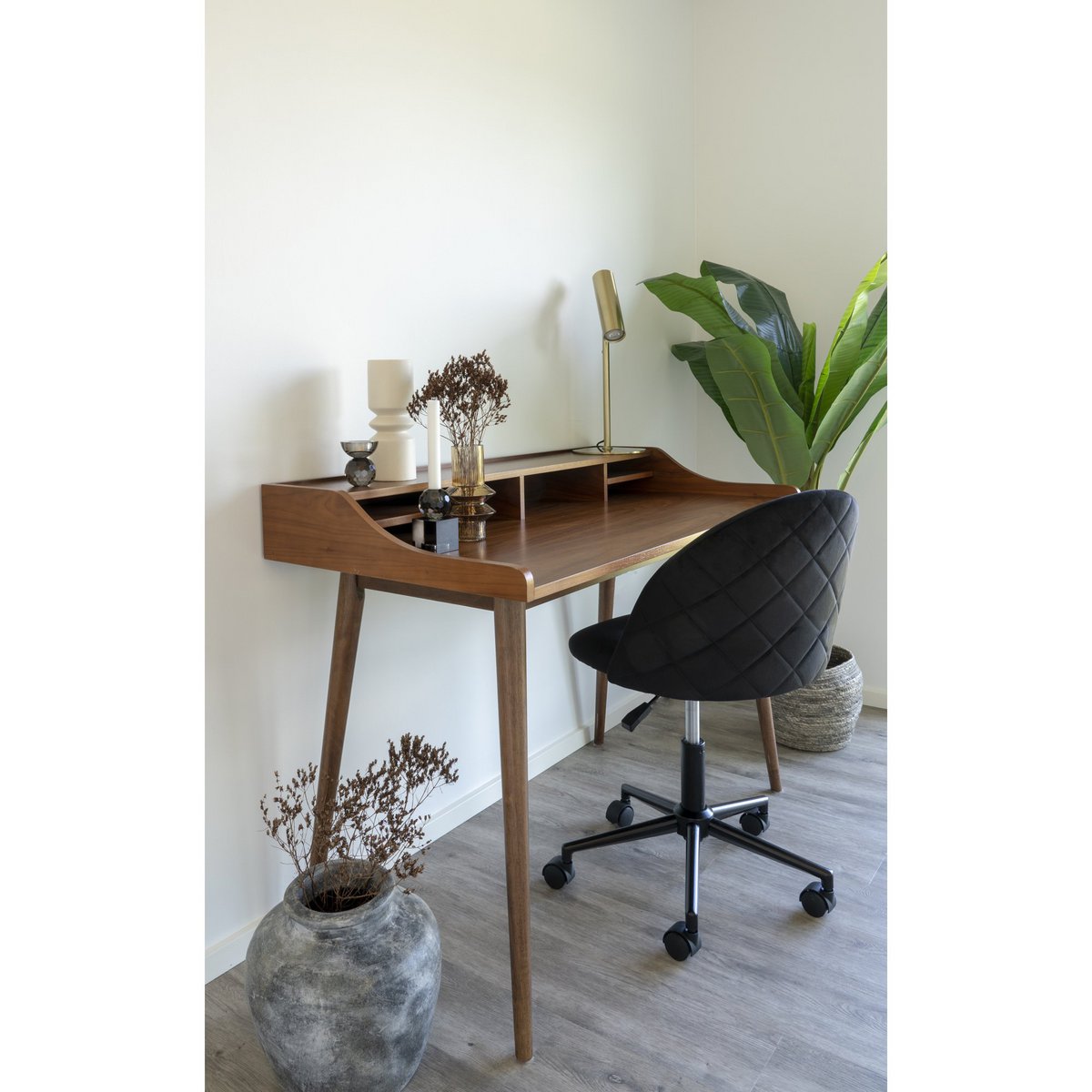 Geneve Office Chair - Black Velvet, Black Legs, 55x55x73 cm