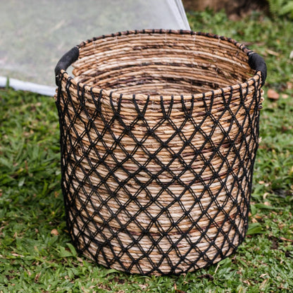 Banana Fiber Storage Basket – Black Plant Pot, Laundry Bin, 3 Sizes