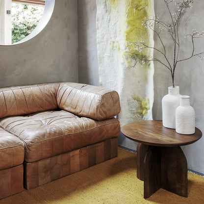 Mango Wood Side Table - Round Accent Table, 55 cm