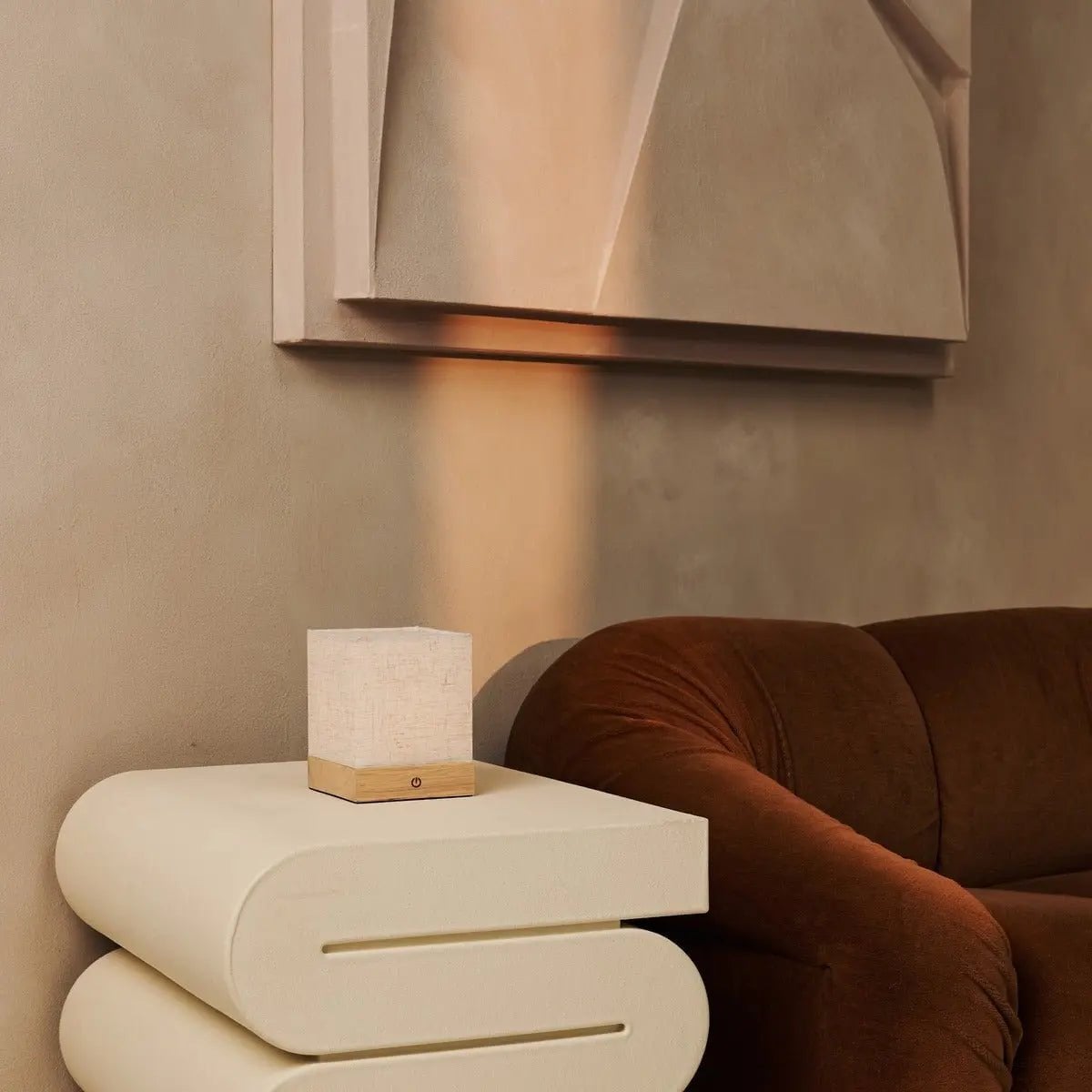 Zano Light Brown Wireless Lamp with Battery | Linen Blend, LED & Three Light Modes