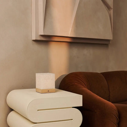 Zano Light Brown Wireless Lamp with Battery | Linen Blend, LED & Three Light Modes