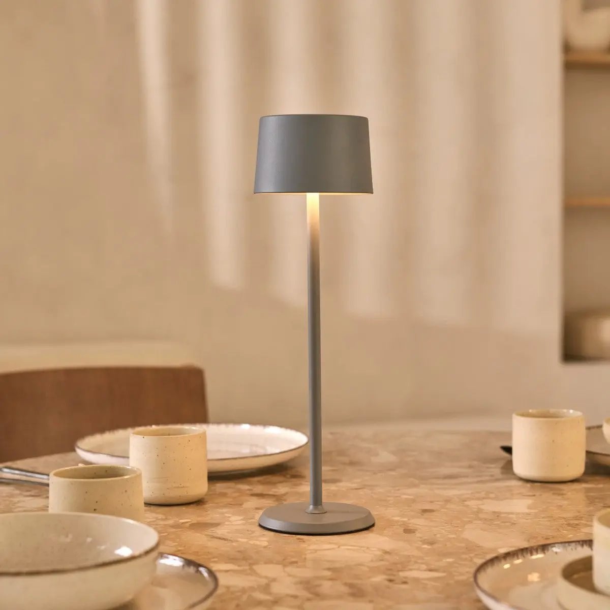 David Trout Grey Rechargeable Iron Table Lamp | Dimmable & Cordless with 120 Hours Battery