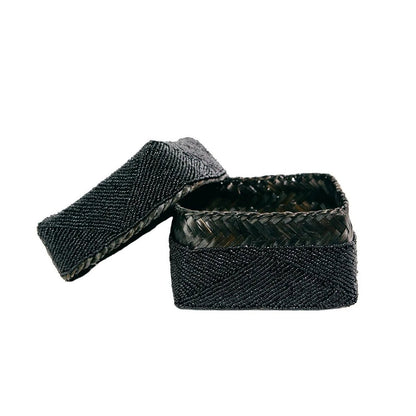 Rattan Storage Basket - Black Beaded Basket, Medium Size