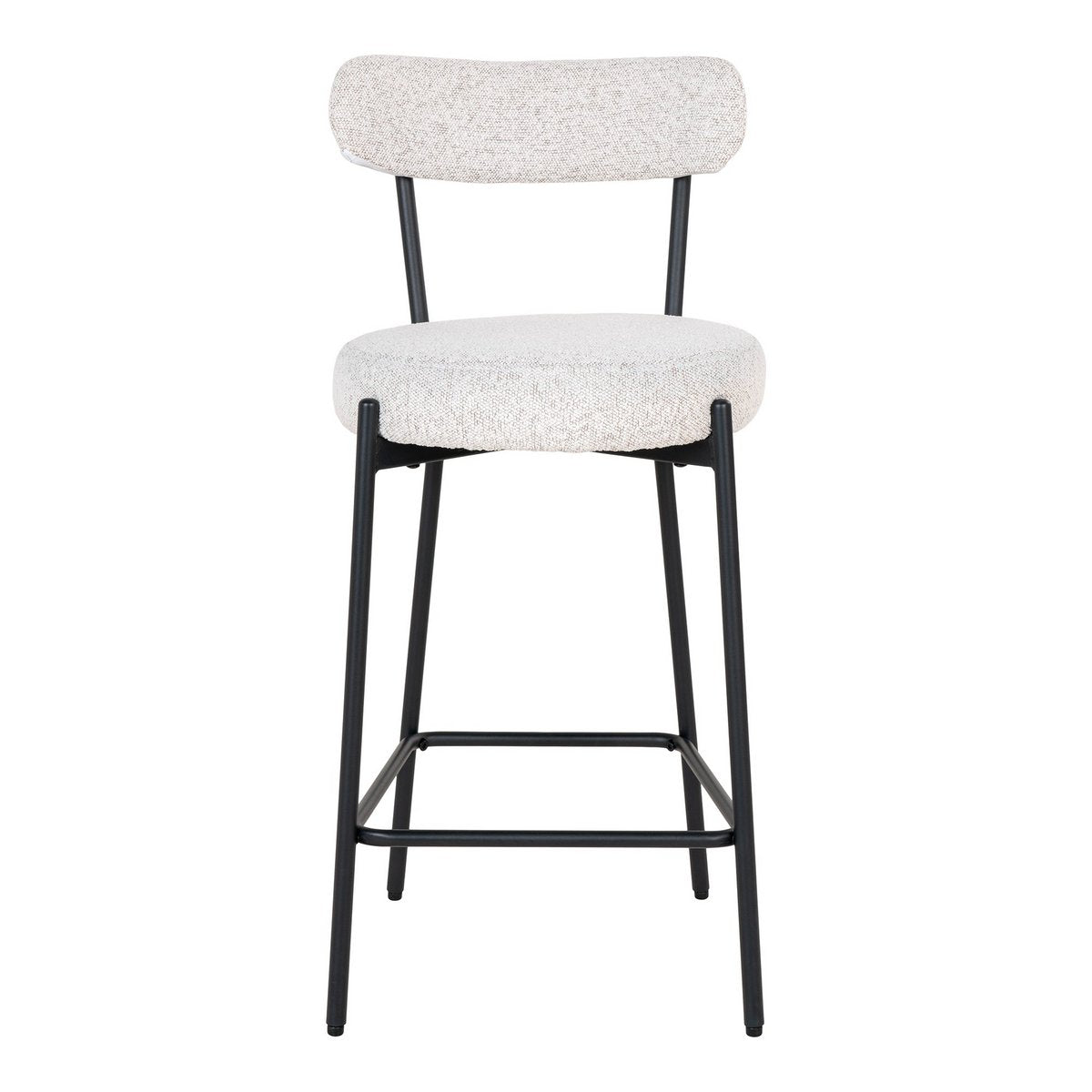 Chaise à Comptoir Badalona - Bouclé Blanc, Pieds Noirs, 46x39x90 cm