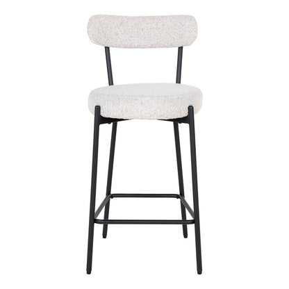 Chaise à Comptoir Badalona - Bouclé Blanc, Pieds Noirs, 46x39x90 cm