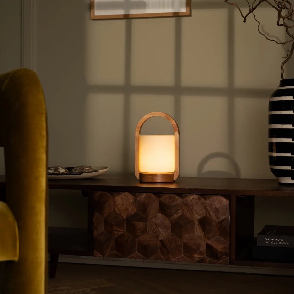 George Light Brown Wooden Rechargeable Lamp | Modern, Versatile & 3 Light Modes
