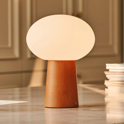 Max Chestnut Brown Wooden Cordless Table Lamp | Rechargeable, Glass, Sustainable Design