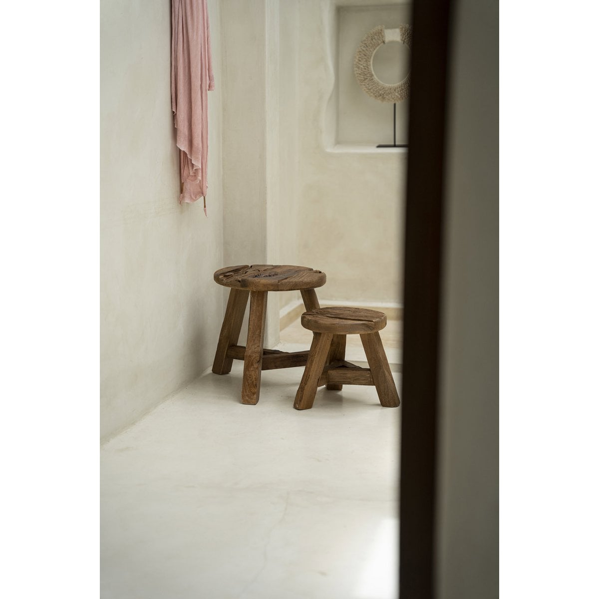Teak Wood Stool - Natural Yatai Design, Small Size