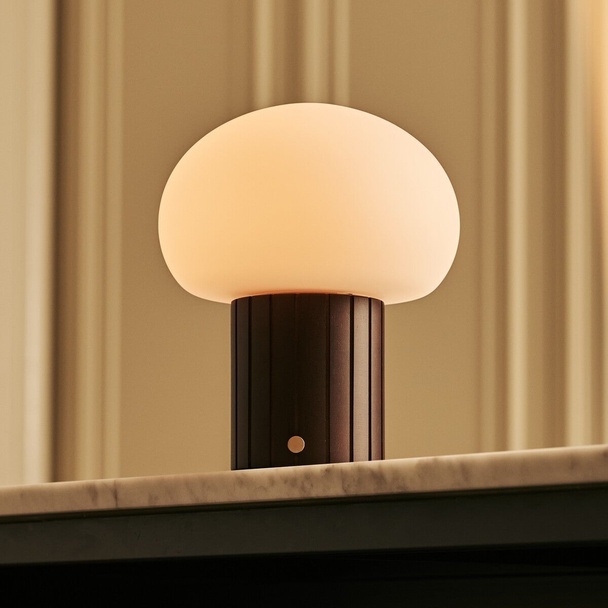 Cordless Table Lamp - Dark Brown Rechargeable Lamp with Glass Shade