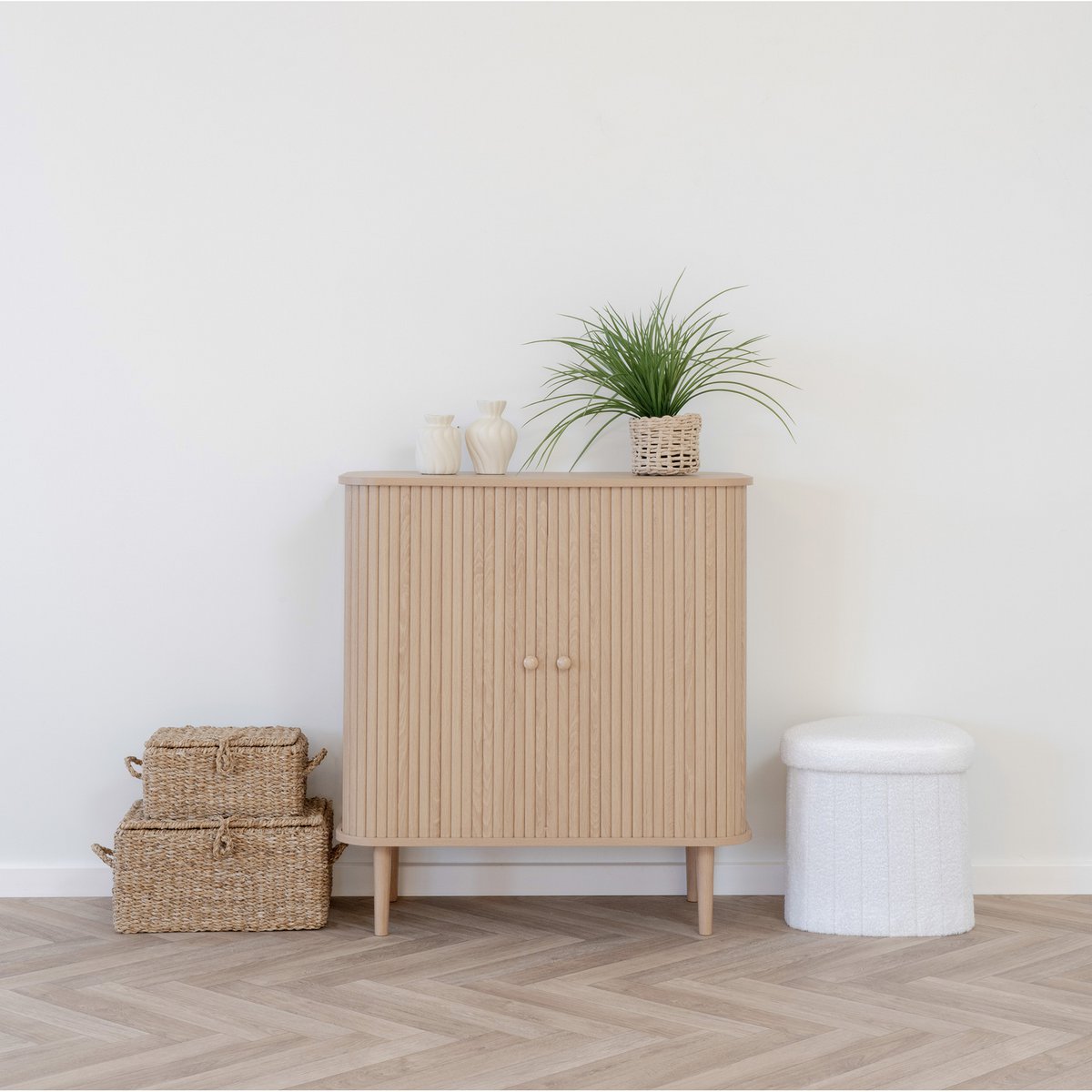 Natural Wood Sideboard - Nikko MDF & Pine Storage Cabinet, 80cm