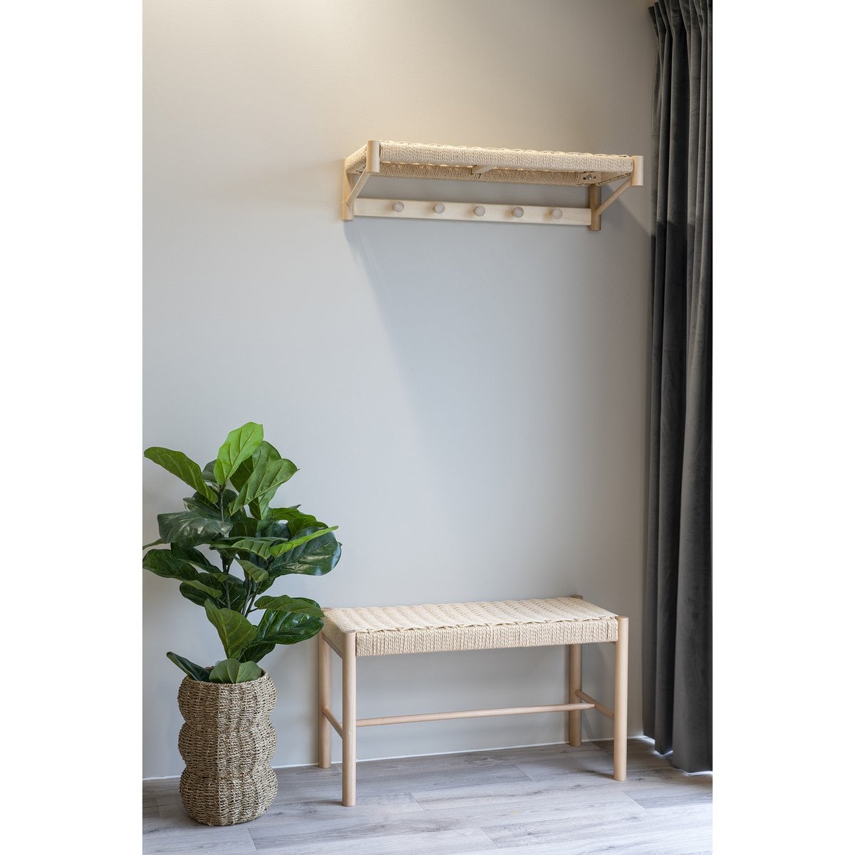 Abano Bench - Natural, Poplar Wood, Paper Cord, 35x80x45cm