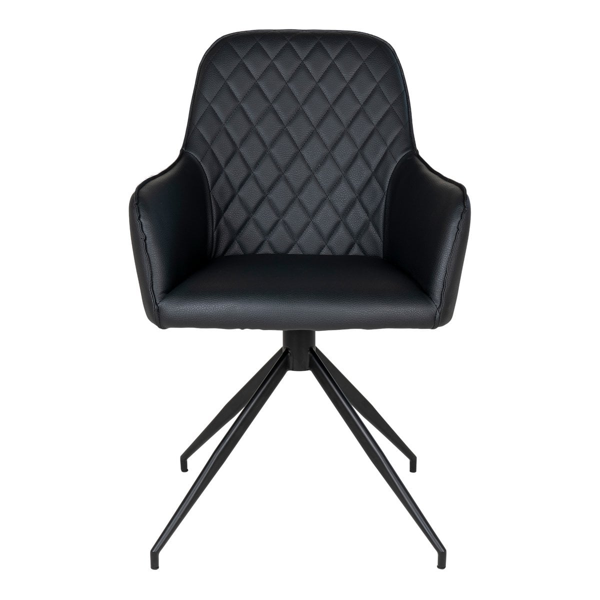 Harbo Dining Chair with Swivel - Black, PU Leather, Black Metal Legs