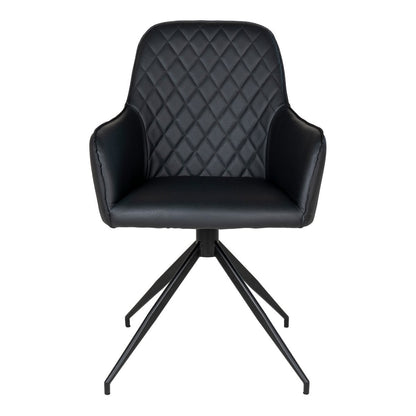 Harbo Dining Chair with Swivel - Black, PU Leather, Black Metal Legs