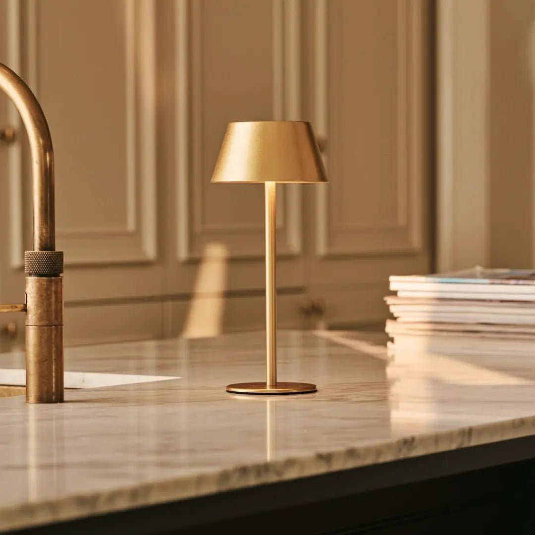 Gold Table Lamp Cordless - Modern Design, 3 Light Modes