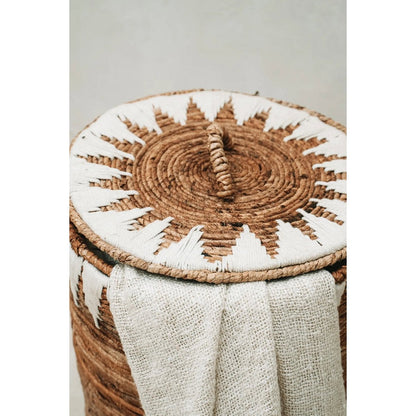 Banana Fiber Laundry Basket - Medium Stitched Storage with Lid