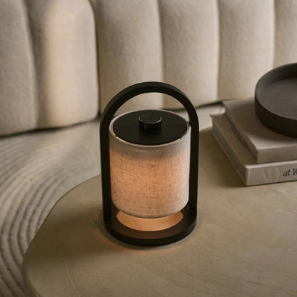 Black Wood Rechargeable Table Lamp | Linen Shade & 100-Hour Battery