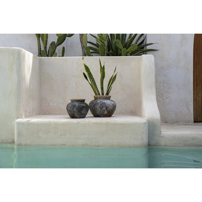 Terracotta Vase - Antique Grey Raffia Vase - Medium