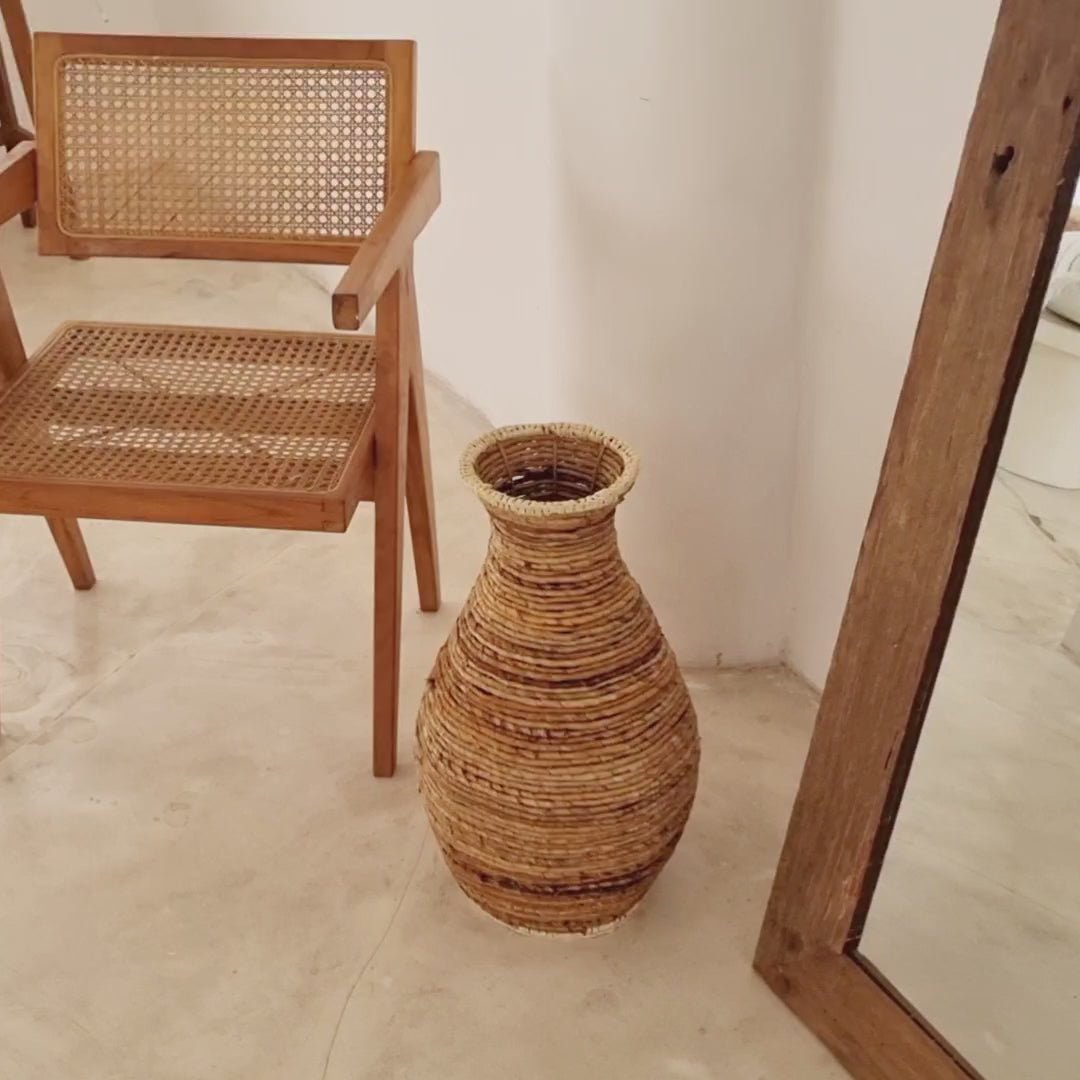 Banana Fiber Vase - Tall Decorative Floor Vase for Dried Botanicals