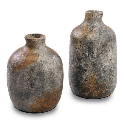Terracotta Vase - Antique Grey Decorative Vase for Dried Flowers - Small