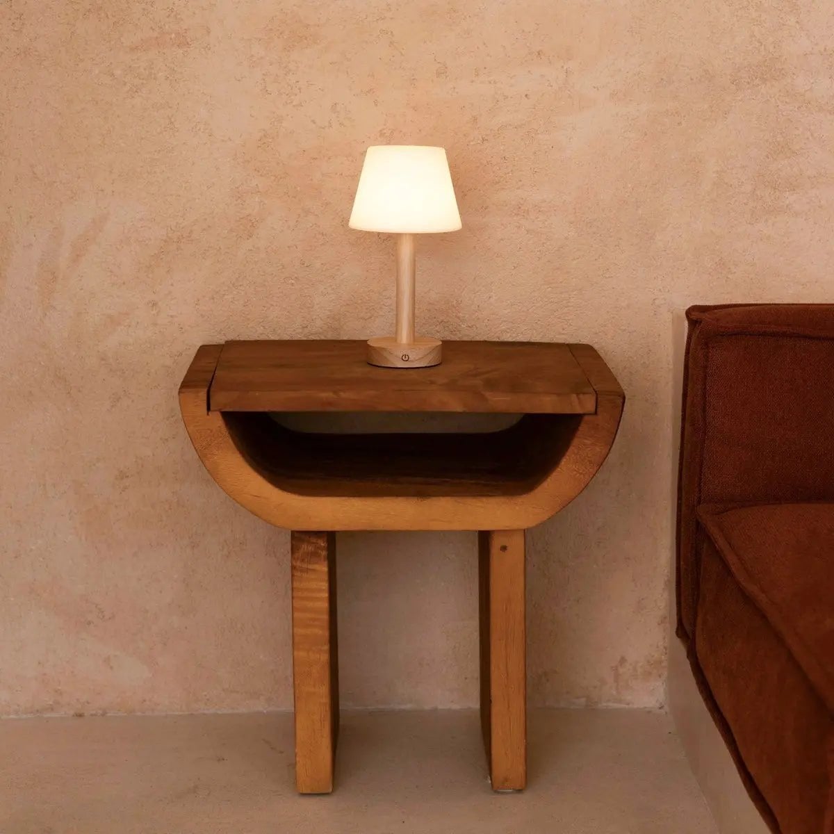 Zoë Light Brown Wooden Rechargeable Table Lamp | Dimmable, USB-C & Up to 80 Hours of Battery Life