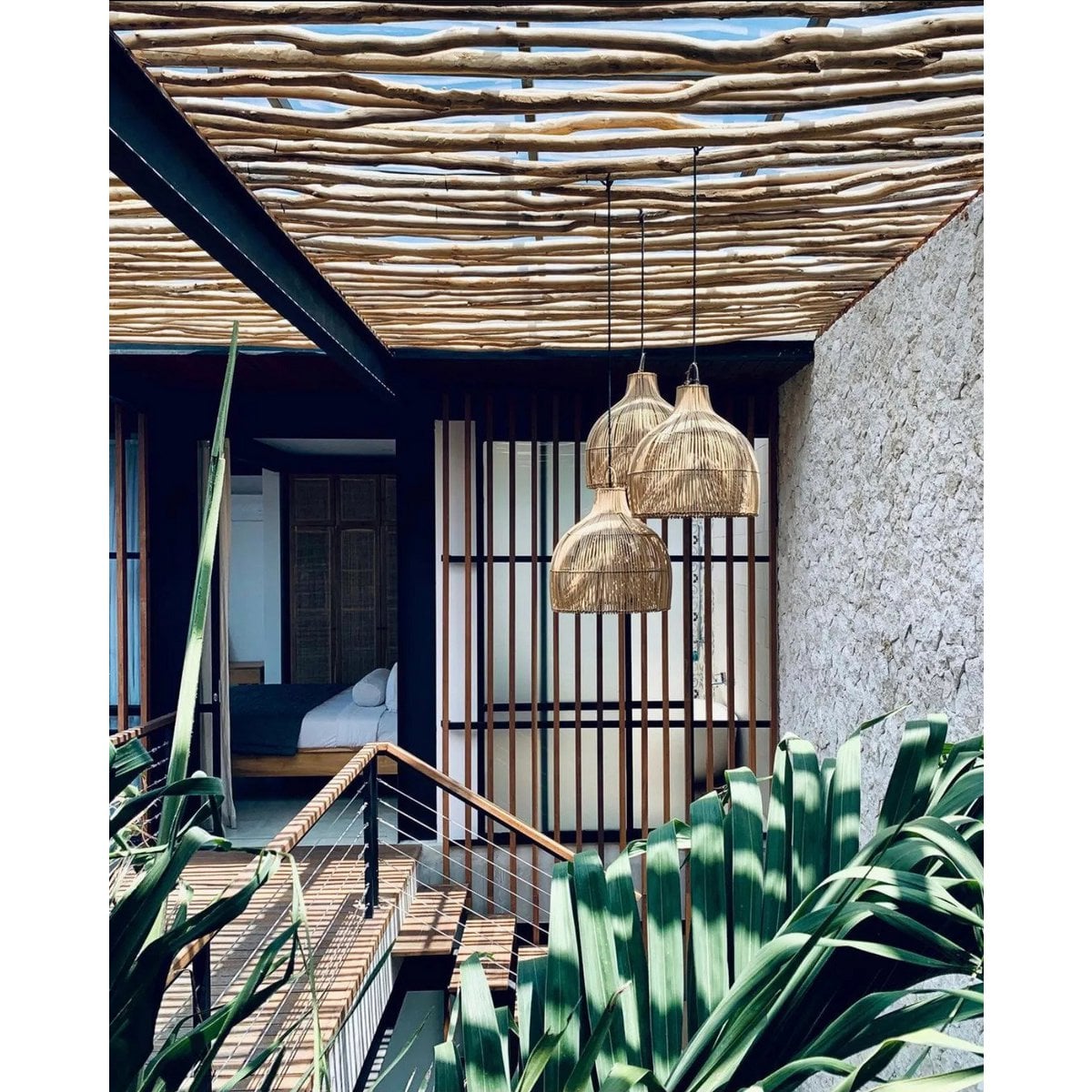 Rattan Pendant Light - Natural Woven Lobster Trap - Large