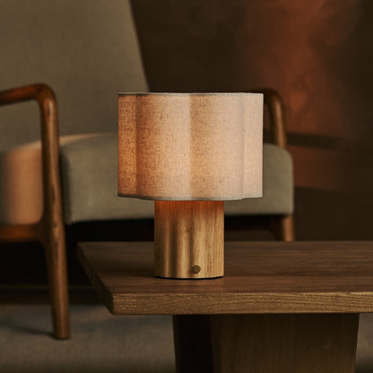 Yalisa Light Brown Rechargeable Table Lamp | Modular, Linen Blend & Dimming Function
