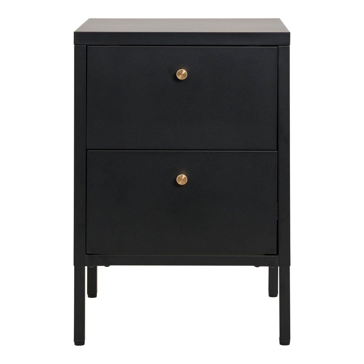 Black Steel Bedside Table - Modern Nightstand with 2 Drawers, 40x40cm
