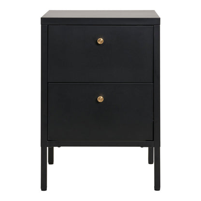 Black Steel Bedside Table - Modern Nightstand with 2 Drawers, 40x40cm