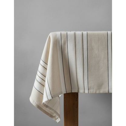 Linen Tablecloth - Natural Black and White Striped - 150x250