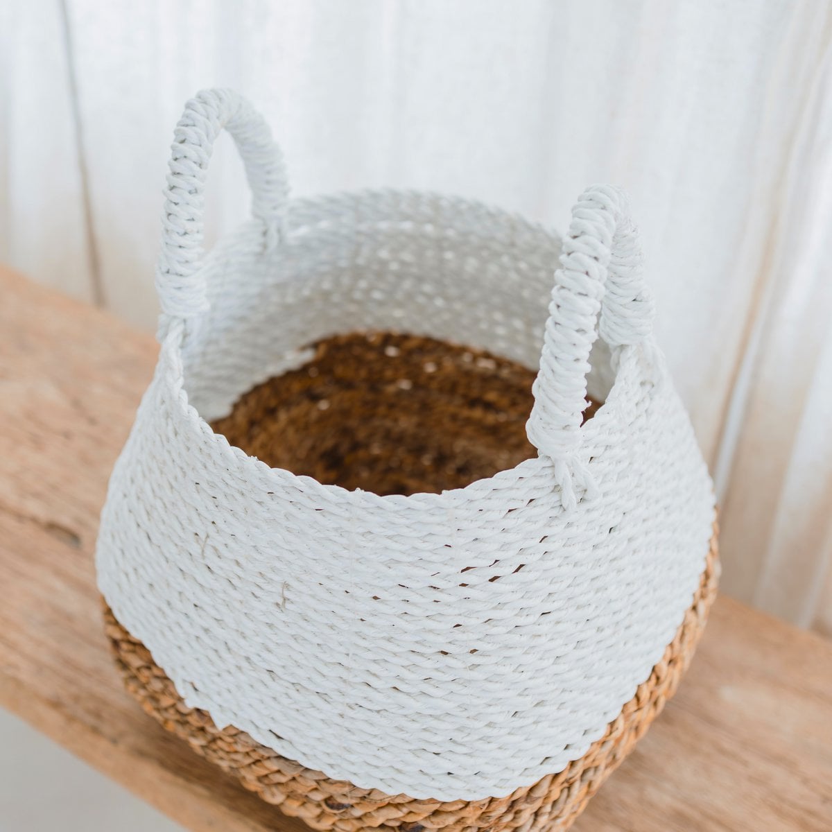 Banana Fiber Woven Storage Basket – White Boho Square Basket