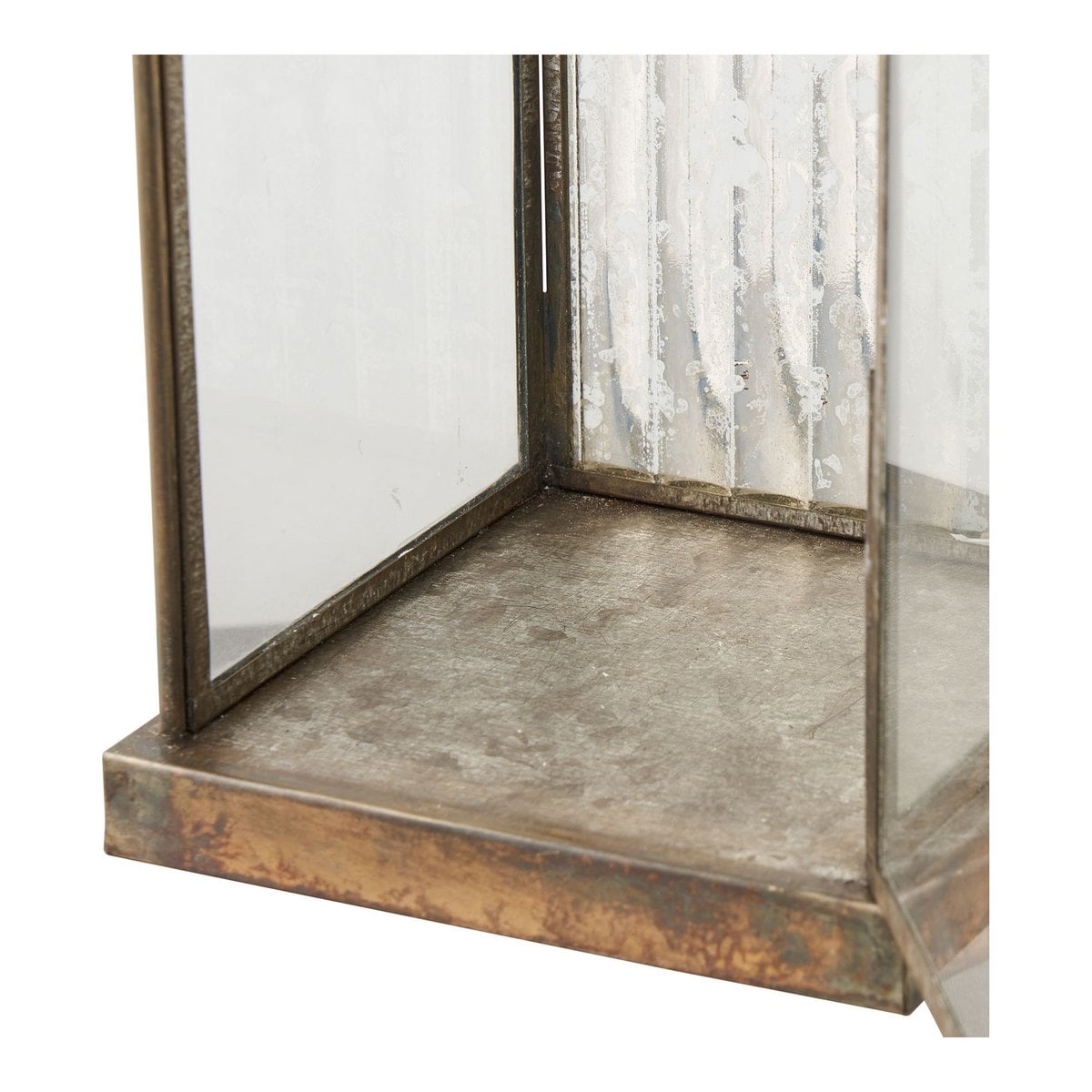 Antique Brass Metal Lantern - Glass Herslev Lantern, 12x12x49 cm