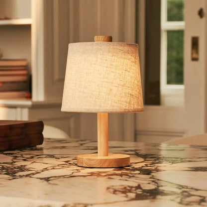Wooden Cordless Table Lamp – Light Brown Rechargeable Linen Rover
