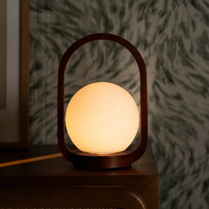 Wooden Cordless Table Lamp – Chestnut Brown, Rechargeable & Dimmable