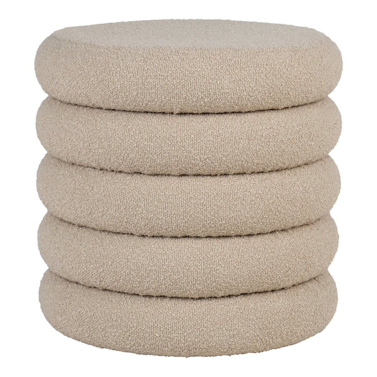 Beige Bouclé Storage Pouf - Modern Round Ottoman Footstool, 44cm