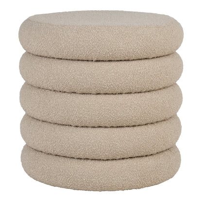 Beige Bouclé Storage Pouf - Modern Round Ottoman Footstool, 44cm