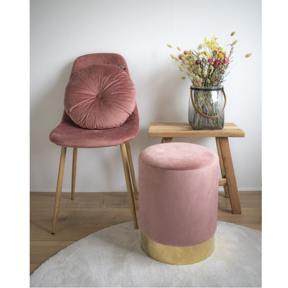 Velvet Pouf - Rose with Brass-Tone Steel Base - 34x43 cm