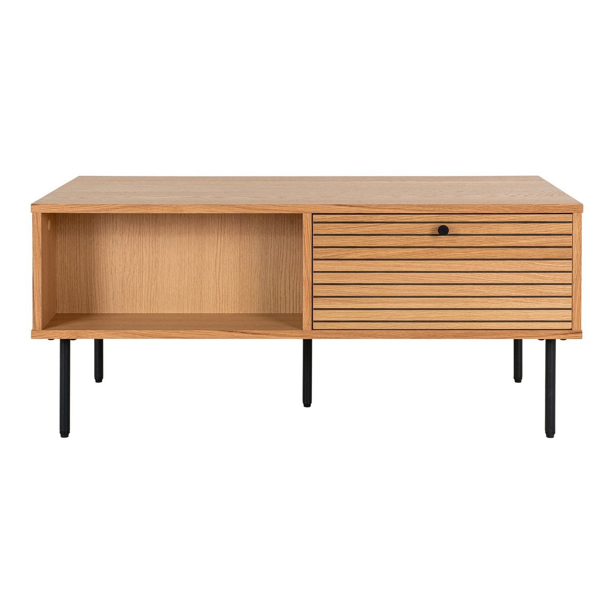 Kyoto Coffee Table - Coffee Table, oak veneer, black metal legs, 2 drawers, 50x100x45 cm