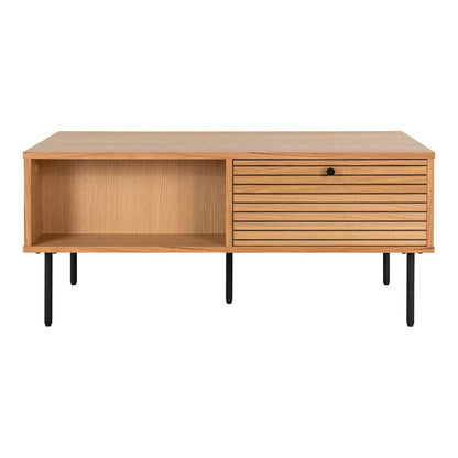Kyoto Coffee Table - Coffee Table, oak veneer, black metal legs, 2 drawers, 50x100x45 cm