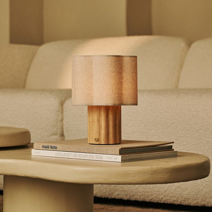 Yalisa Light Brown Rechargeable Table Lamp | Modular, Linen Blend & Dimming Function