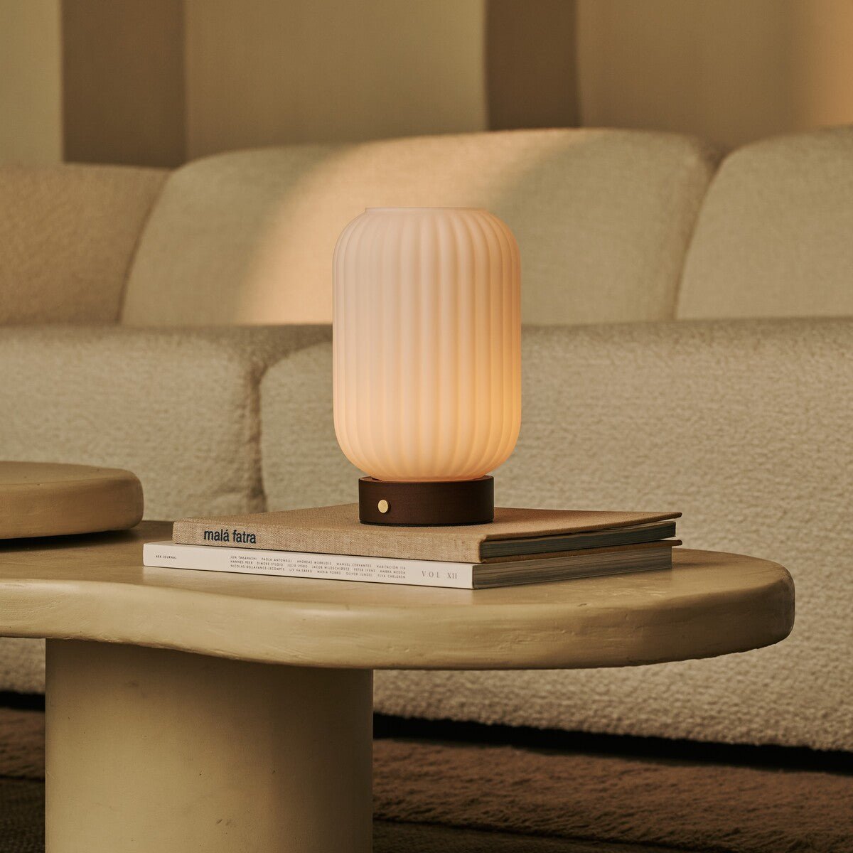 Rechargeable Table Lamp - Dark Brown Wood, Dimmable, 100-Hour Battery