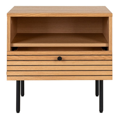 Kyoto Side Table - Side Table, oak veneer, black metal legs, 1 drawer, 50x40x50 cm