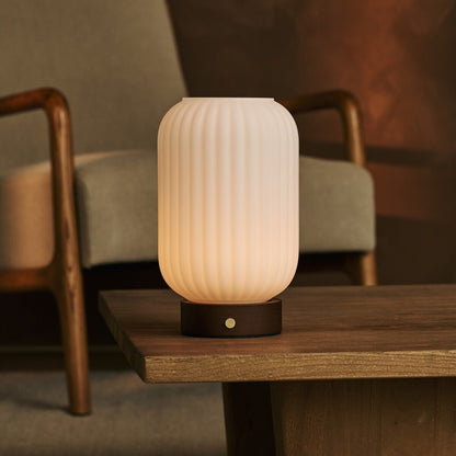 Rechargeable Table Lamp - Dark Brown Wood, Dimmable, 100-Hour Battery