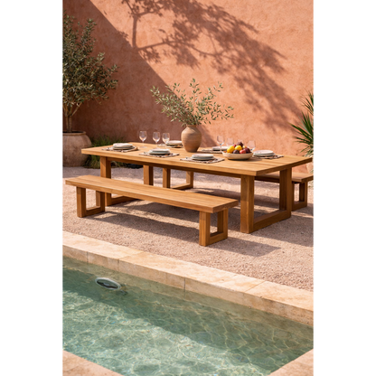 Natural Teak Wood Bench with Square Foot – 280cm