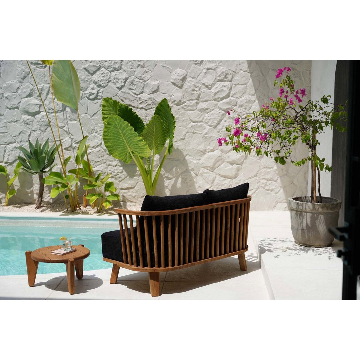 Recycled Teak Two Seater Sofa - Natural Black Finish