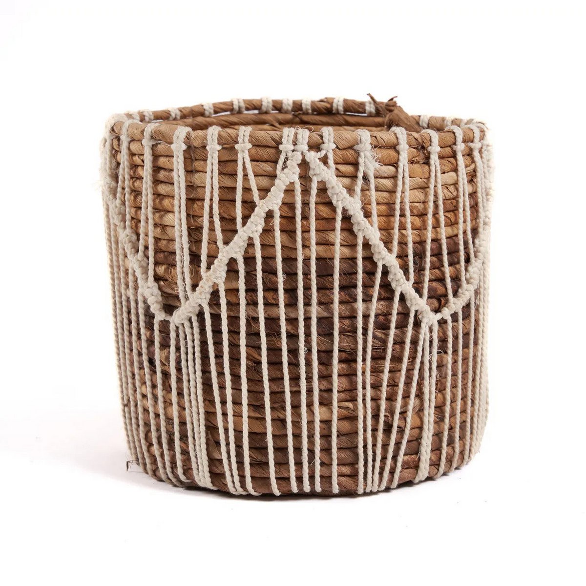 Natural Fiber Storage Basket - Large Macrame Woven Basket, Blanco