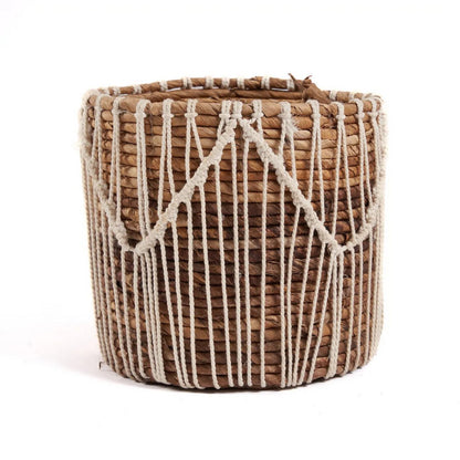 Natural Fiber Storage Basket - Large Macrame Woven Basket, Blanco