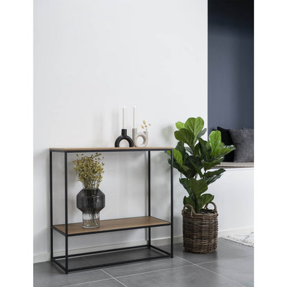 Oak Look Console Table - Black Steel Frame, 80cm | House Nordic