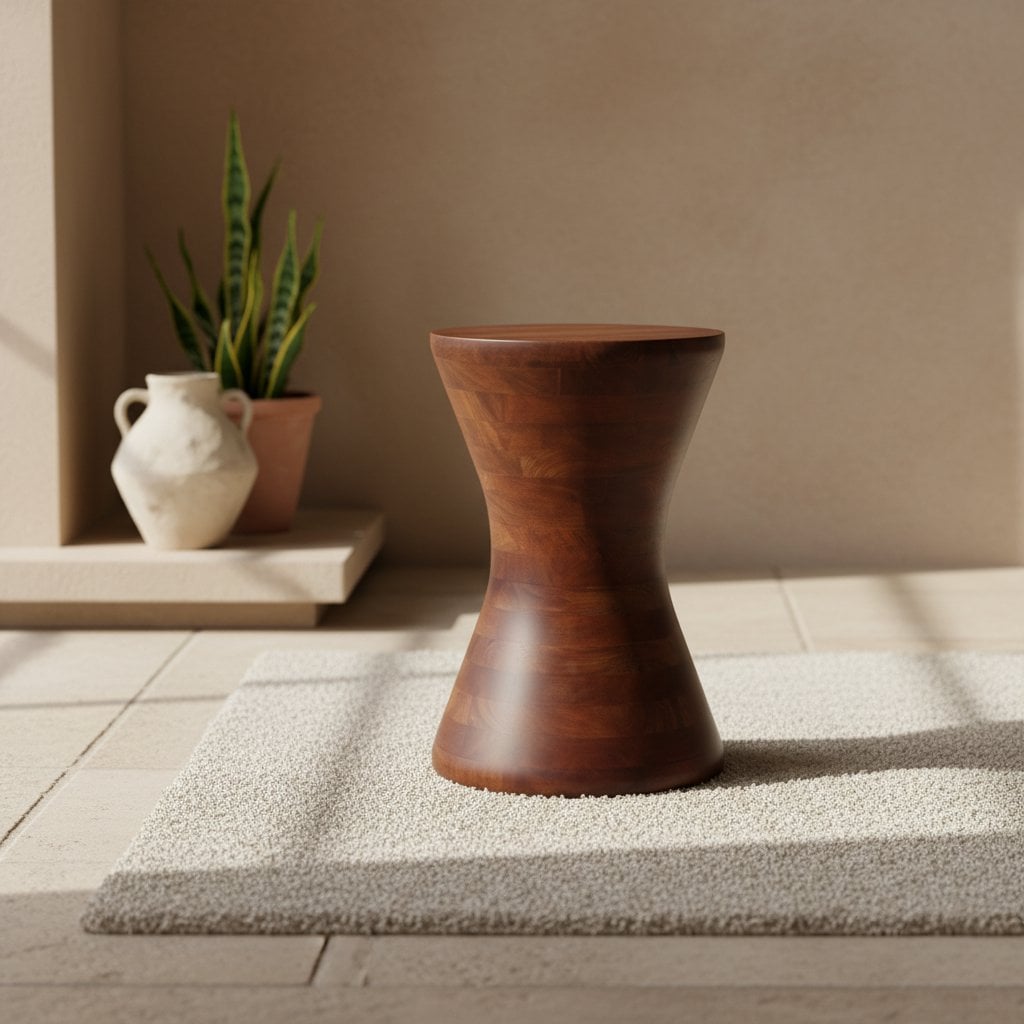 Mango Wood Stool Side Table – Natural Finish, Versatile Accent
