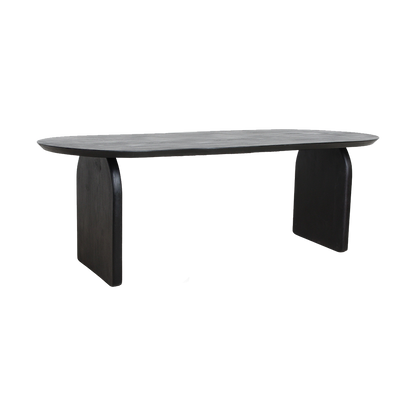 Mango Wood Dining Table - Black Bullnose Design, Closed Chassis