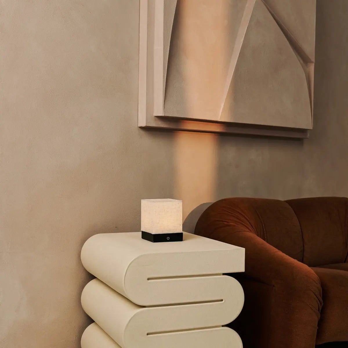 Zano Black Wireless Lamp with Battery | Linen Blend, LED & Three Light Modes